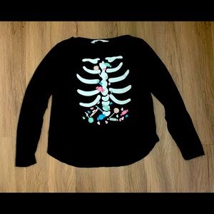 H&M girls long sleeve top, skeleton, size 10-12yrs